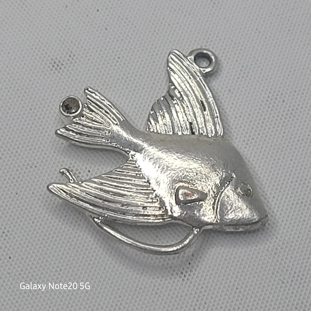 Vintage Angelfish Sterling Silver Aquarium Tropical Fish Charm Pendant - 3.45g